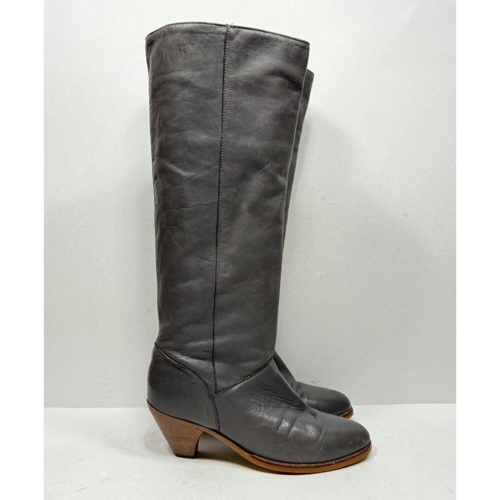 Frye Gray Leather Pull On Tall Heeled Boots Women’s Size 7 M C2163
